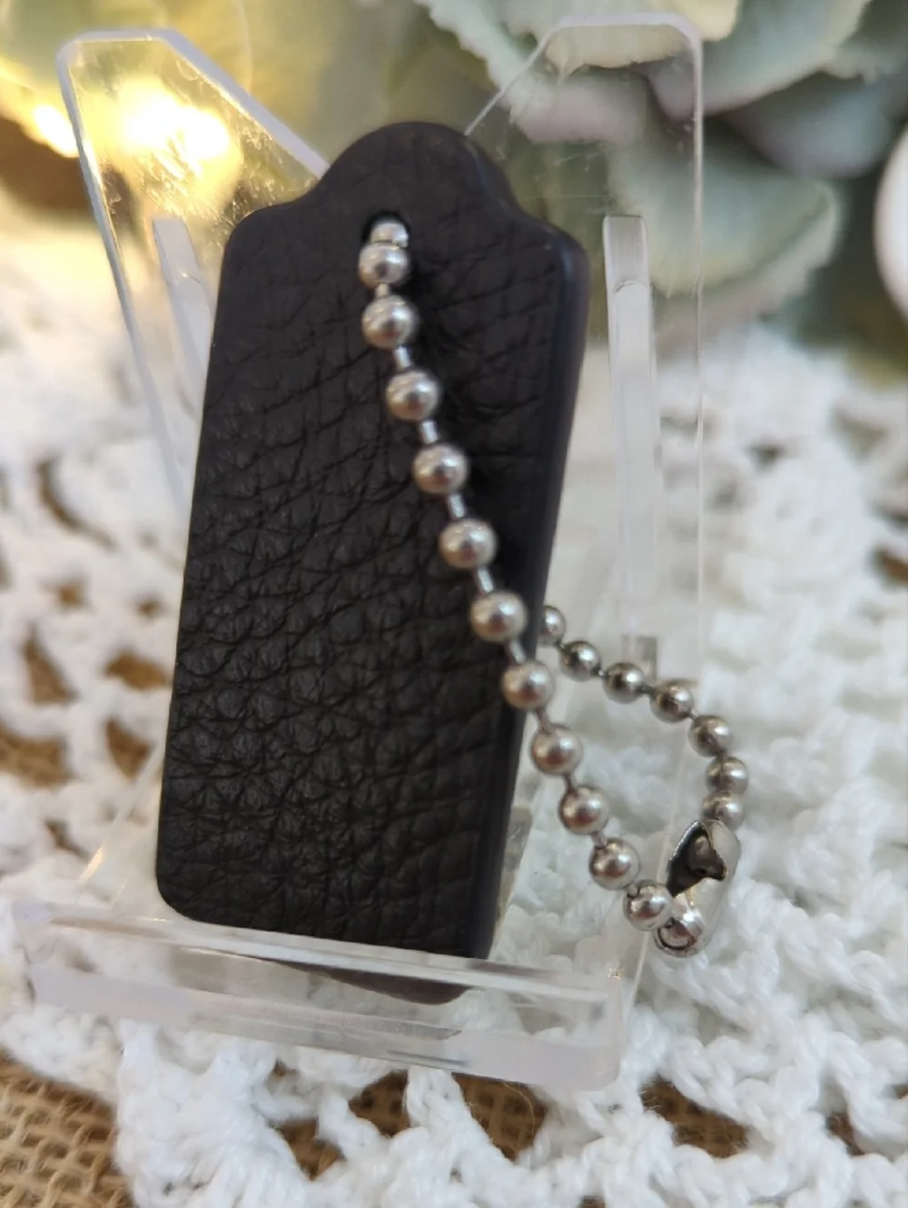 Coach Pebbled Leather Hang Tag with Ball Chain